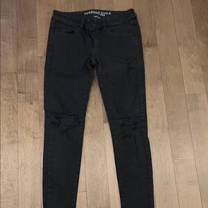 American Eagle Outfitters Women's Black Ripped Skinny Jeans